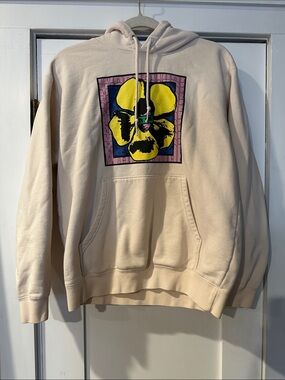 Obey Cream Pullover Hoodie with Yellow Pansy Graphic